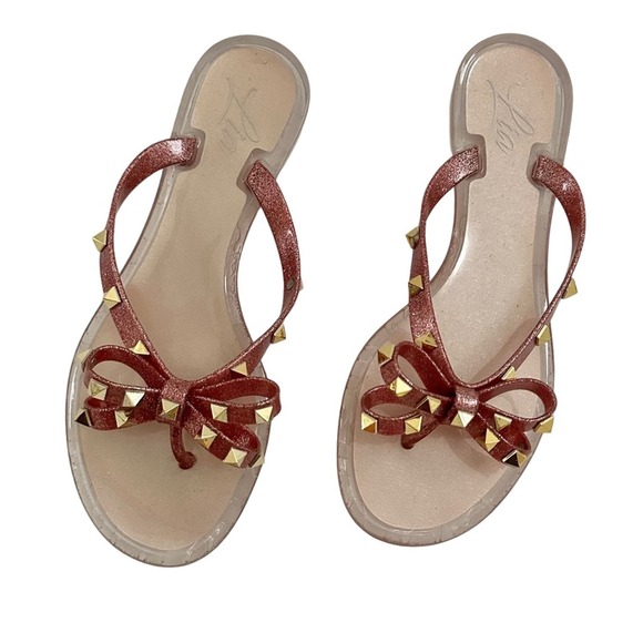 Lia Rockstud Pyramid Stud Embellished Jelly PVC Sandal - 9 US - Picture 1 of 6